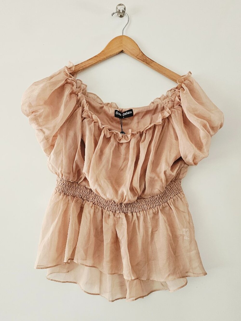 Scarlet Darkness Pheasant Semi Sheer Flowy Ruffle Blouse Large